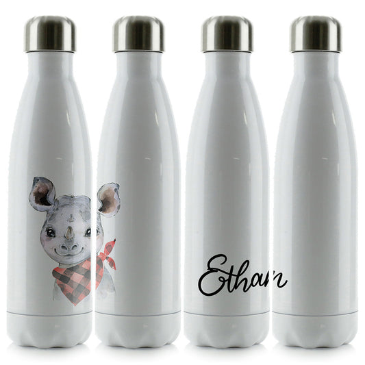 Personalised Rhino Red Check and Name Cola Bottle