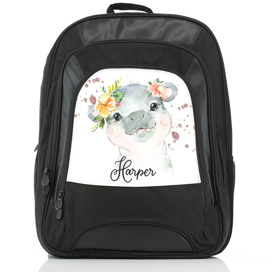Personalised Large Multifunction Backpack with Hippo Rain Drop Glitter Print and Cute Text
