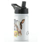 Personalised Brown Cow flowers and Name White Sports Flask
