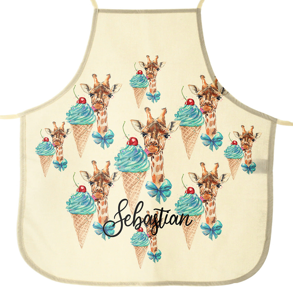Personalised Canvas Apron with Giraffe Ice creams and Name Design