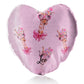 Personalised Glitter Heart Cushion with Giraffe Pink Bow Multicolour Flowers and Cute Text