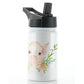 Personalised Pink Pig Flowers and Name White Sports Flask
