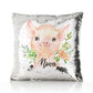 Personalised Sequin Cushion with Pink Pig Flowers and Cute Text
