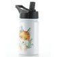 Personalised Red Fox Blue Berries and Name White Sports Flask