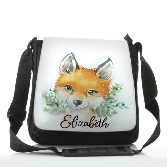 Personalised Shoulder Bag with Red Fox Blue Berries and Cute Text