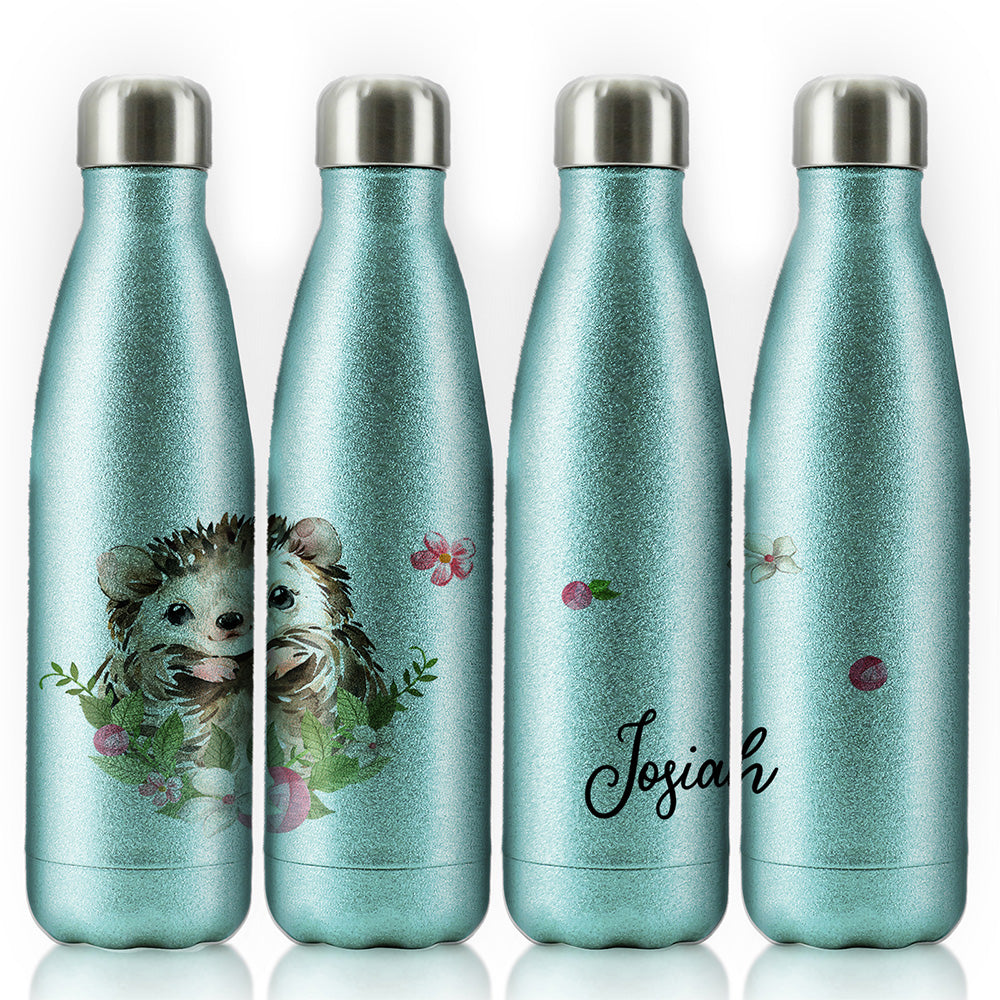 Personalised Hedgehog Flowers and Name Cola Bottle
