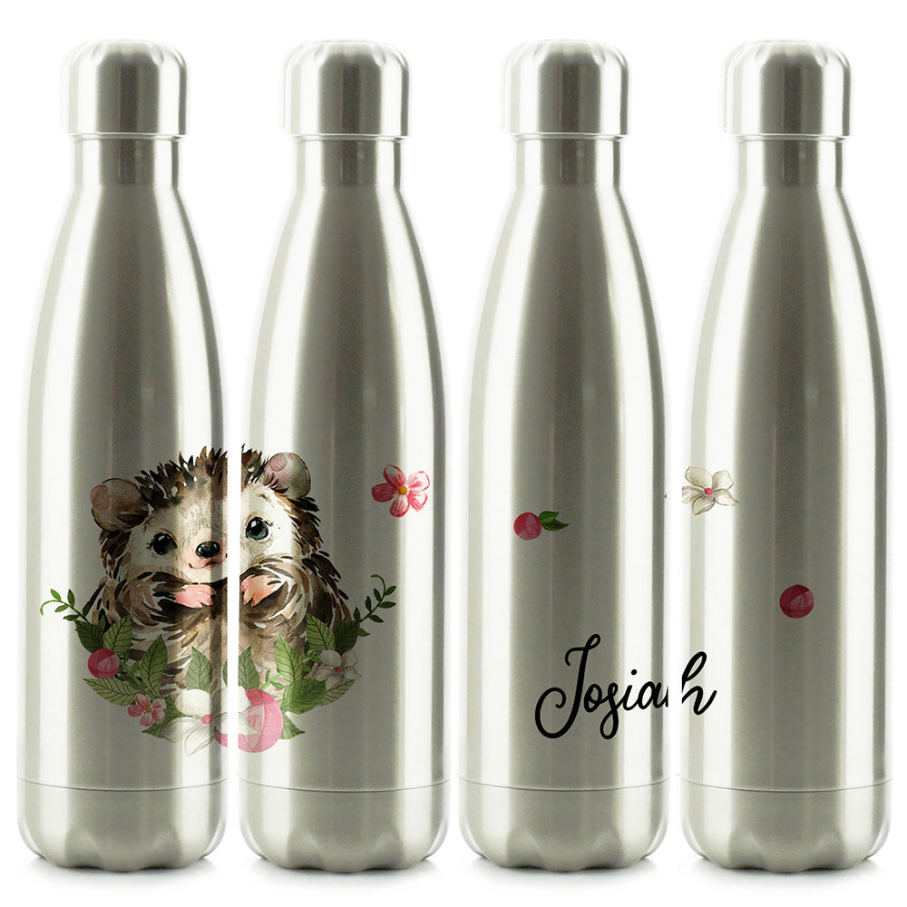 Personalised Hedgehog Flowers and Name Cola Bottle