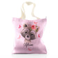 Personalised Glitter Tote Bag with Raccoon Pink Butterfly Flowers and Cute Text