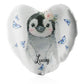 Personalised Glitter Heart Cushion with Grey Penguin Blue Butterflies and Cute Text