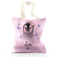 Personalised Glitter Tote Bag with Grey Penguin Blue Butterflies and Cute Text