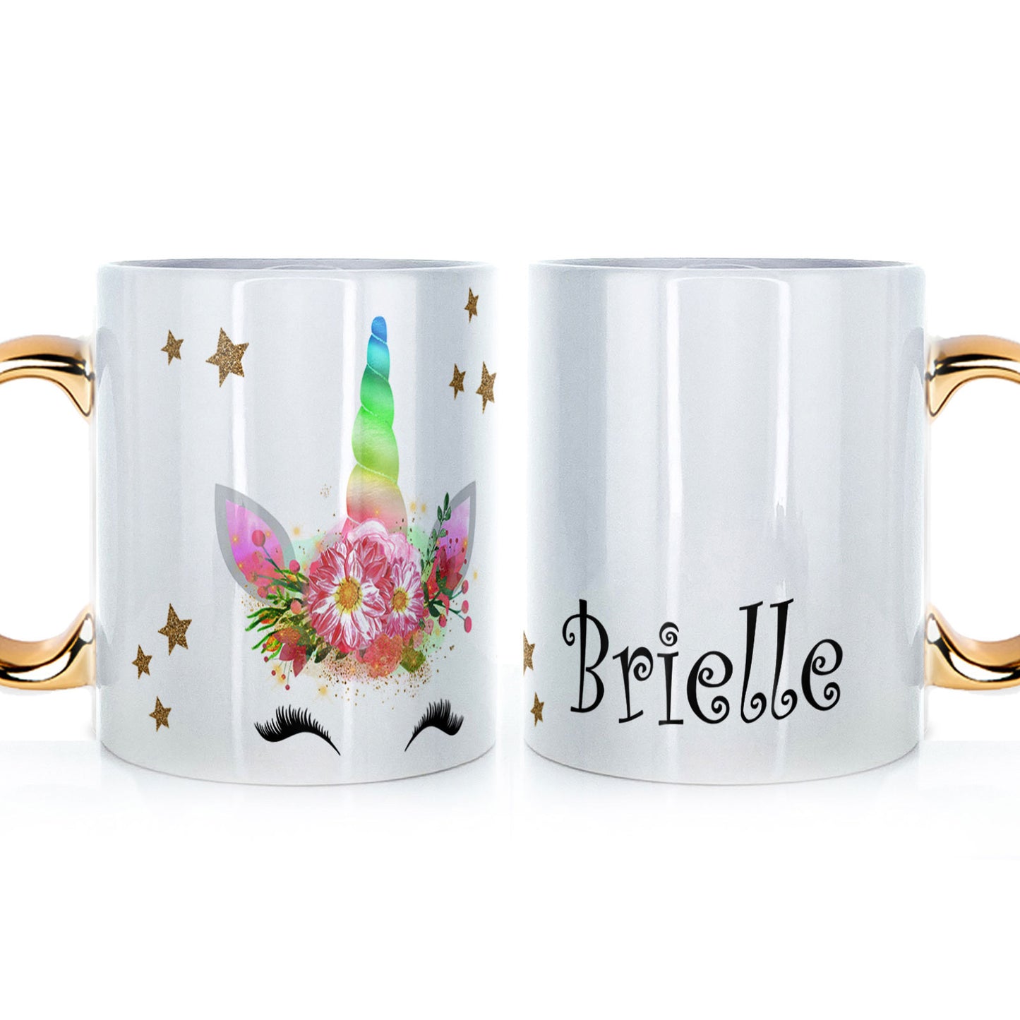 Personalised Mug with Mystical Text and Happy Rainbow Floral Unicorn