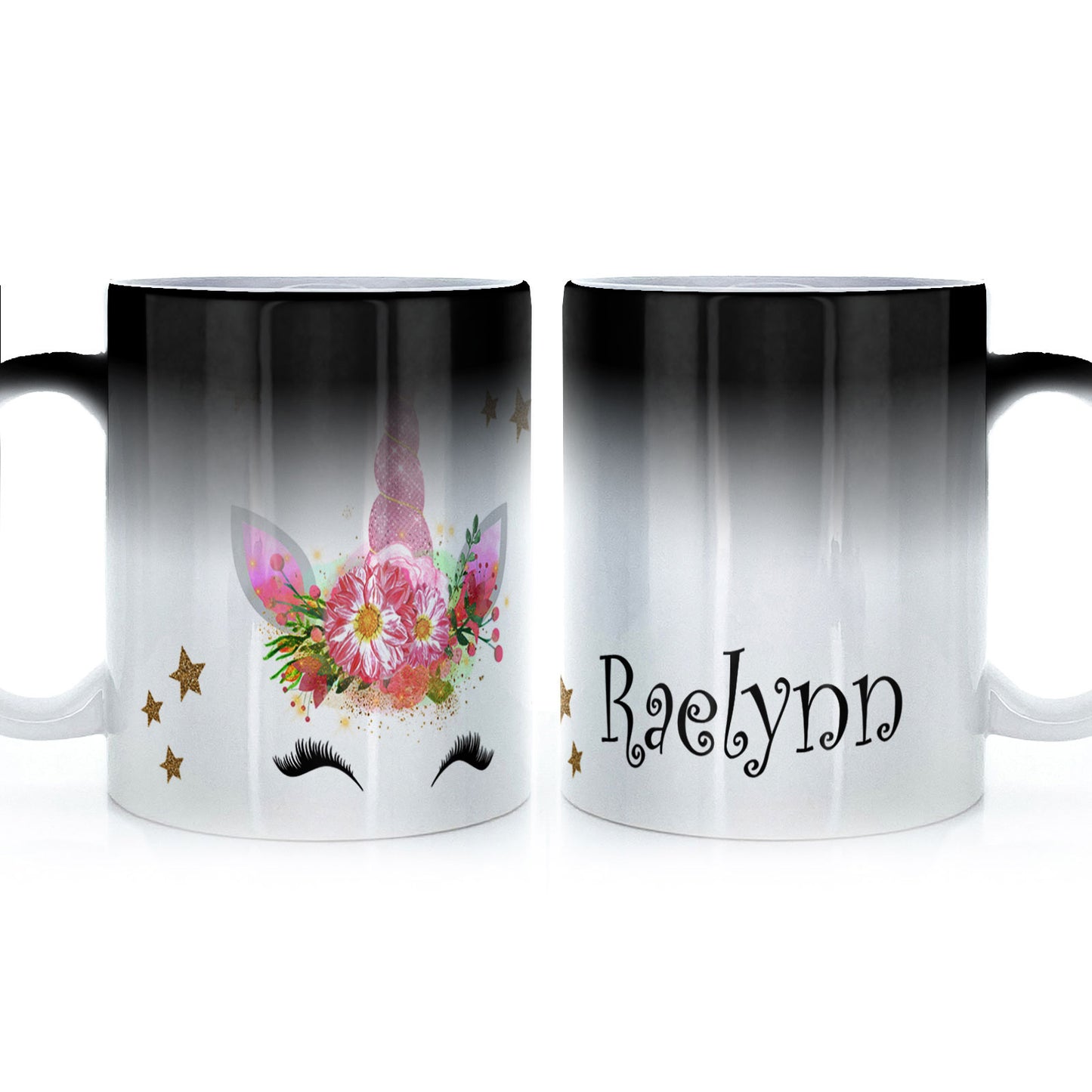Personalised Mug with Mystical Text and Happy Pink Floral Unicorn