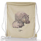 Personalised Glitter Drawstring Backpack with Welcoming Text and Relaxing Mum and Baby Hippos