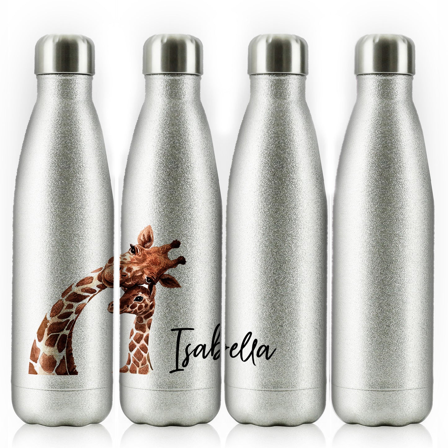 Personalised Cola Bottle with Welcoming Text and Relaxing Mum and Baby Giraffes
