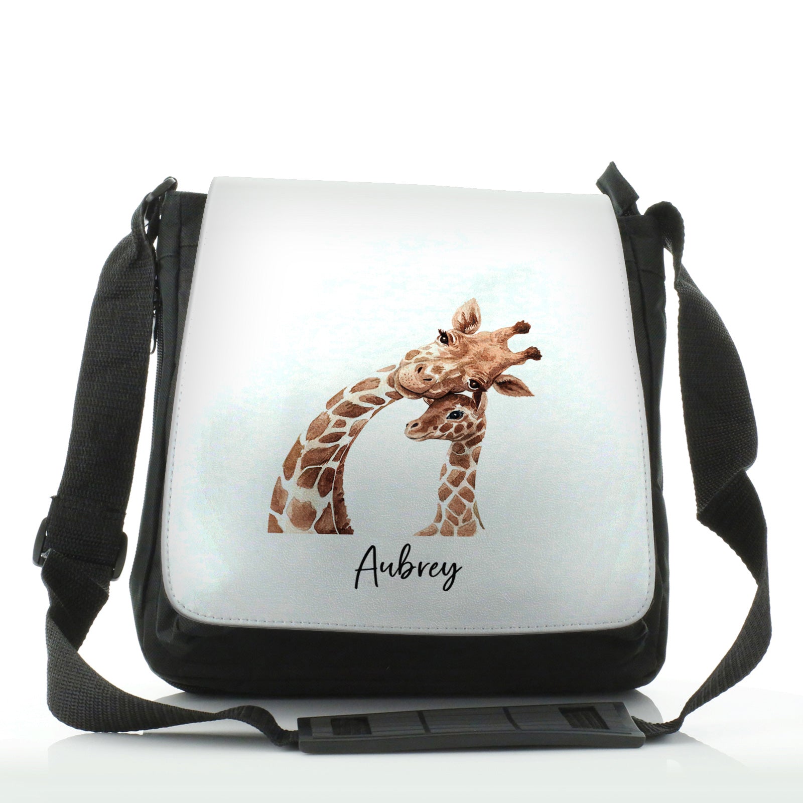 Personalised Shoulder Bag with Welcoming Text and Relaxing Mum and Baby Giraffes
