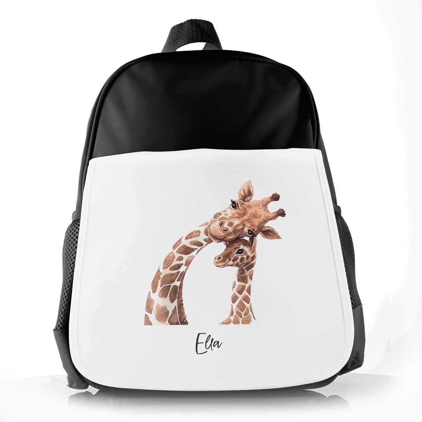 Personalised School Bag with Welcoming Text and Relaxing Mum and Baby Giraffes