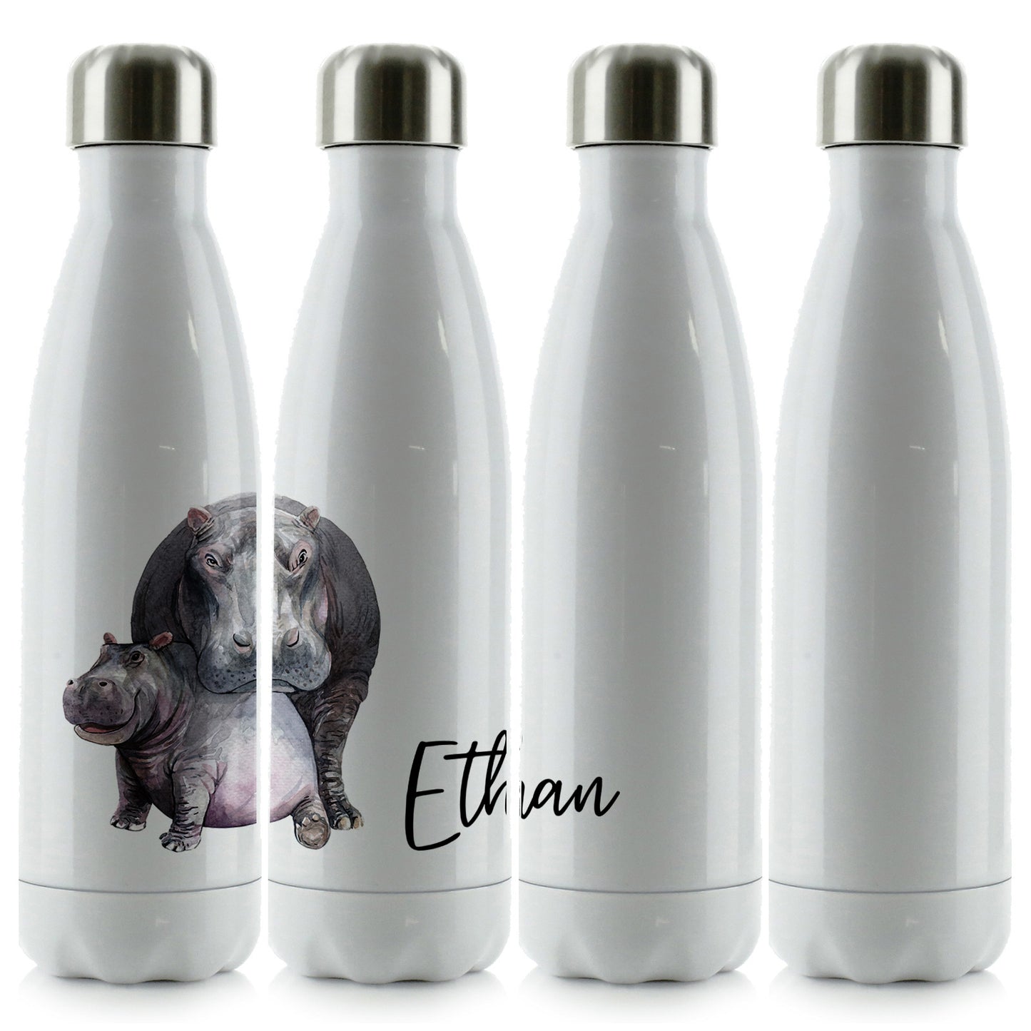 Personalised Cola Bottle with Welcoming Text and Embracing Mum and Baby Hippos
