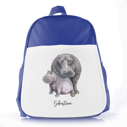 Personalised School Bag with Welcoming Text and Embracing Mum and Baby Hippos