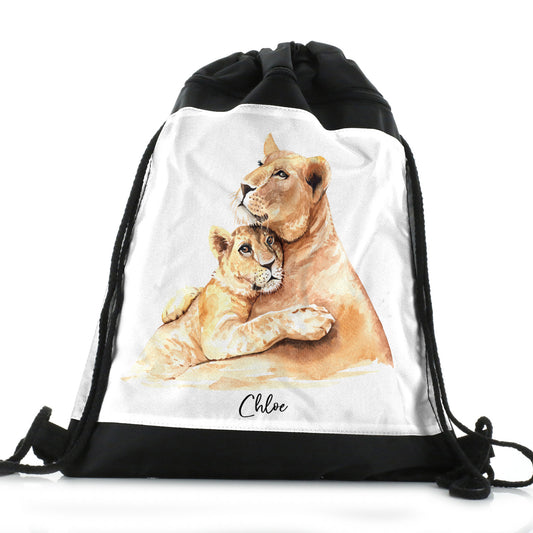 Personalised Drawstring Backpack with Welcoming Text and Embracing Mum and Baby Lions
