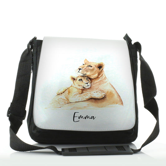 Personalised Shoulder Bag with Welcoming Text and Embracing Mum and Baby Lions