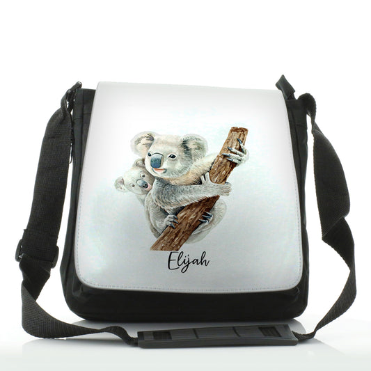 Personalised Shoulder Bag with Welcoming Text and Climbing Mum and Baby Koalas