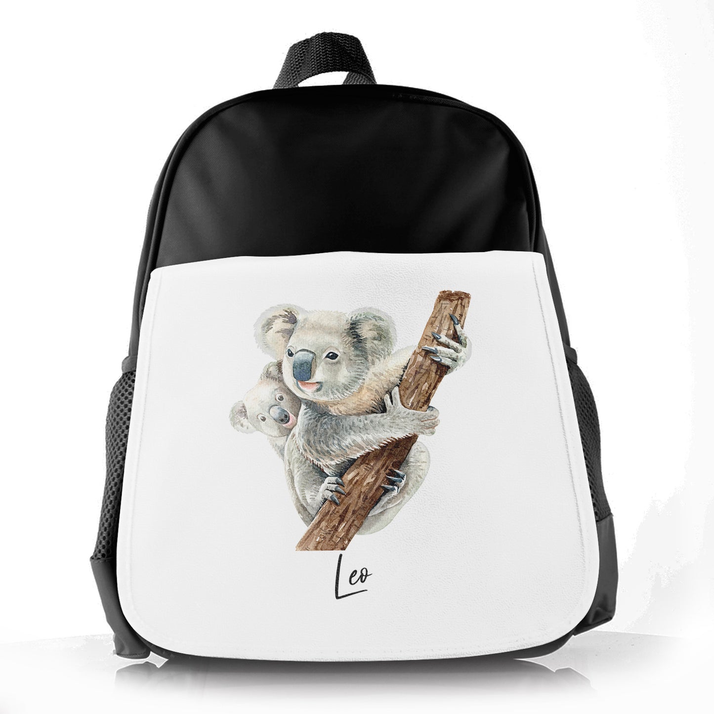 Personalised School Bag with Welcoming Text and Climbing Mum and Baby Koalas