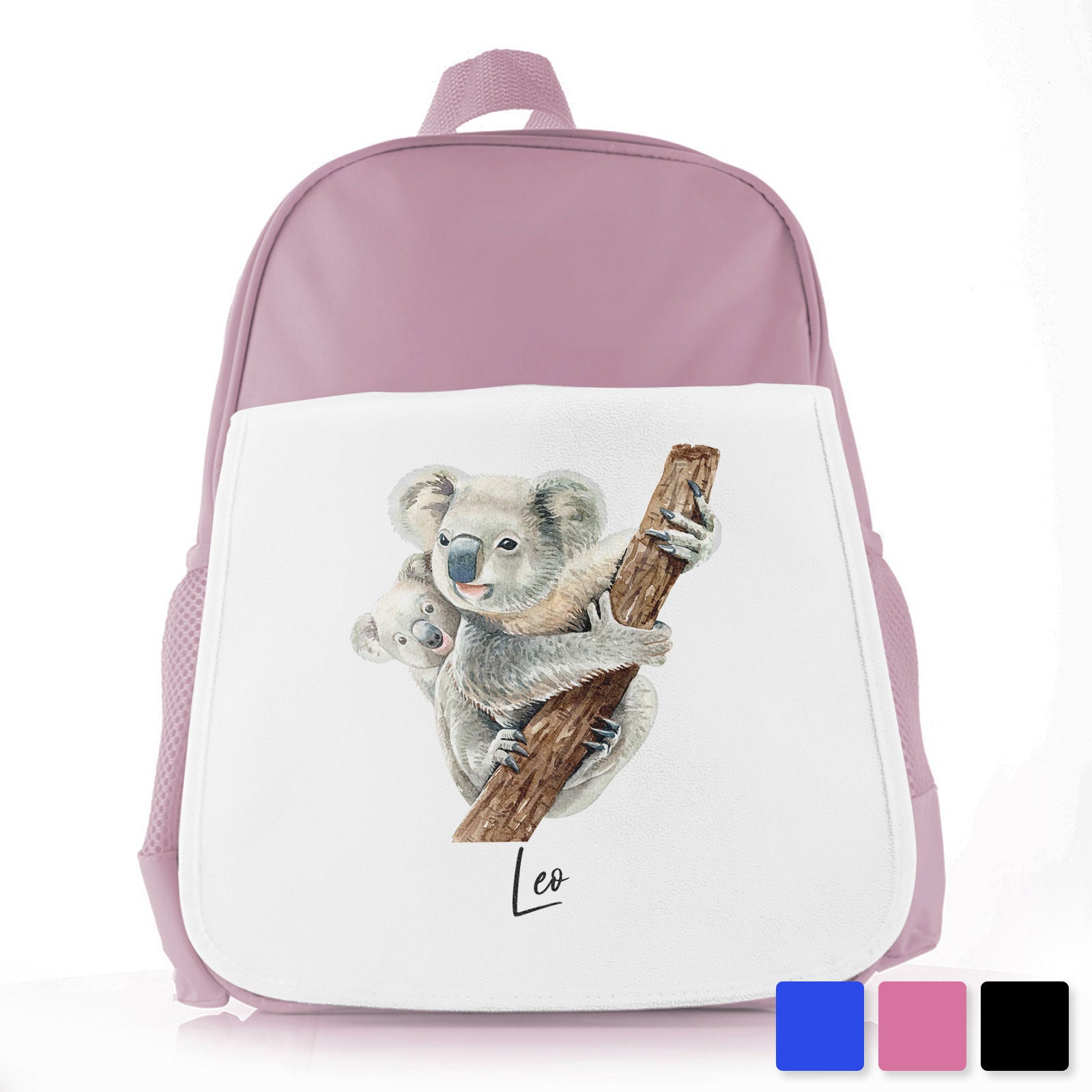 Personalised School Bag/Rucksack with Welcoming Text and Climbing Mum and Baby Koalas