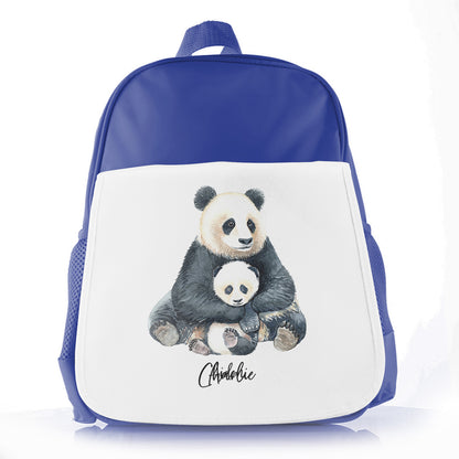 Personalised School Bag with Welcoming Text and Relaxing Mum and Baby Pandas