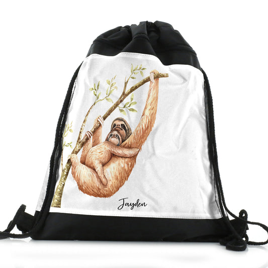 Personalised Drawstring Backpack with Welcoming Text and Climbing Mum and Baby Sloths