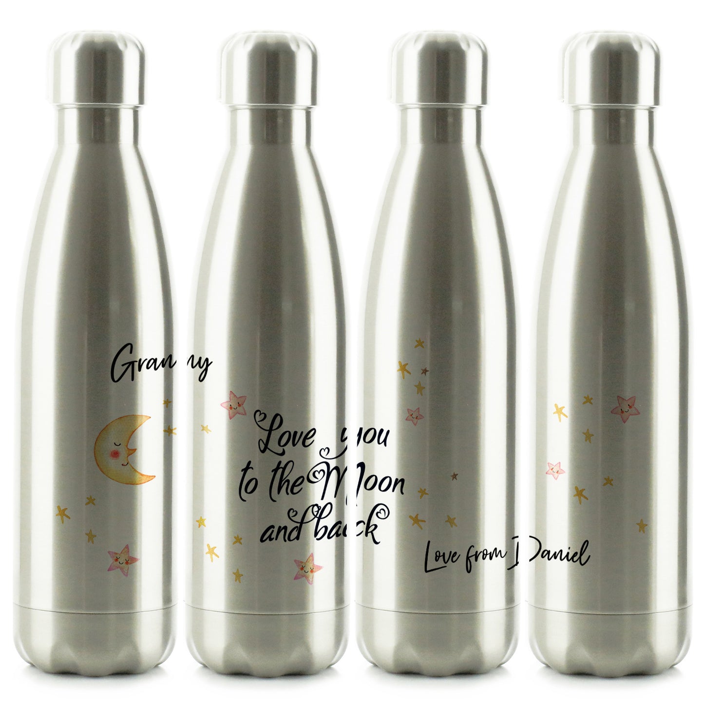 Personalised Cola Bottle with Stylish Text and Moon Love Message