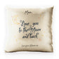 Personalised Glitter Cushion with Stylish Text and Moon Love Message