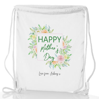 Personalised Glitter Drawstring Backpack with Stylish Text and Floral Mother’s Day Message