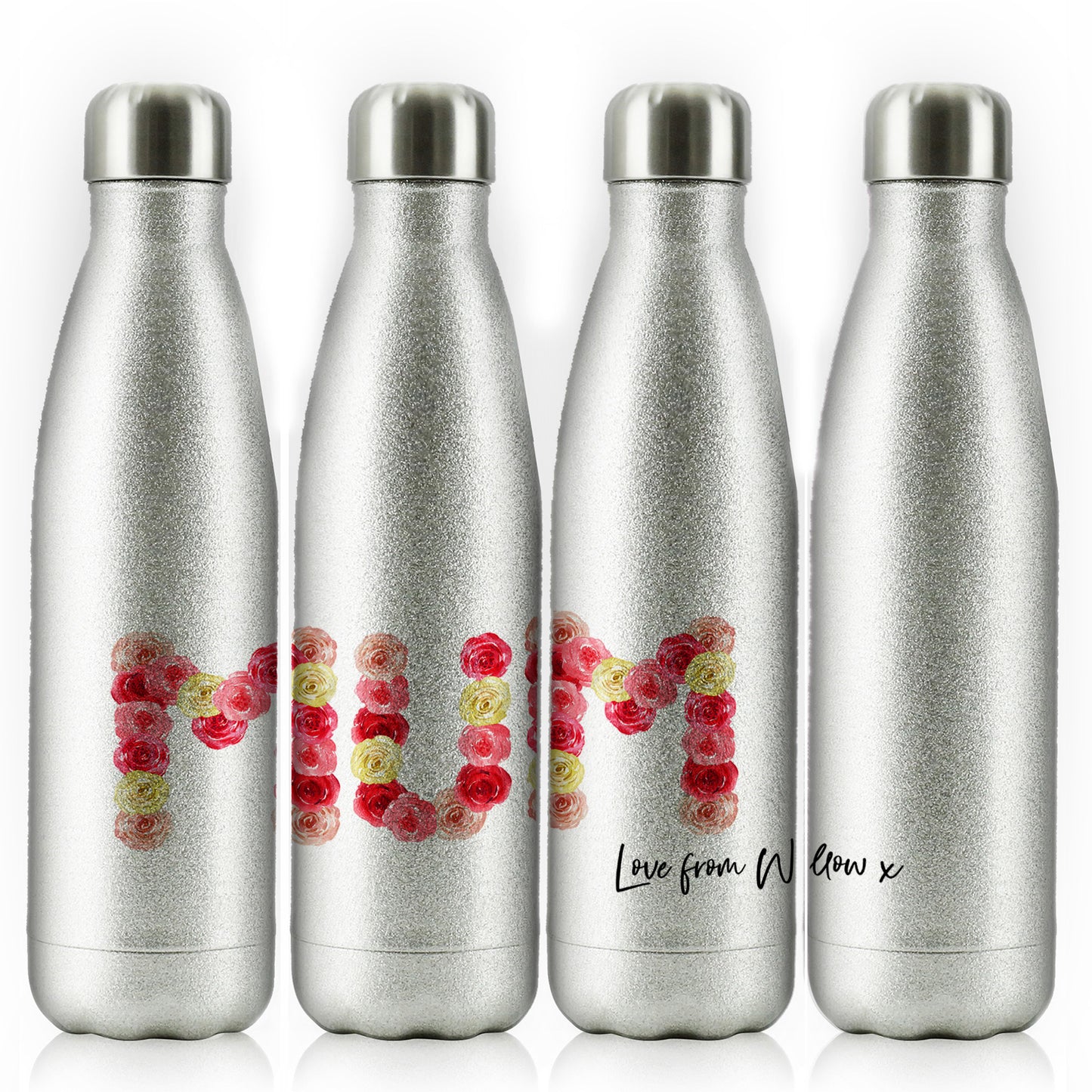 Personalised Cola Bottle with Stylish Text and Floral MUM
