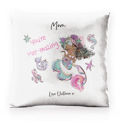 Personalised Glitter Cushion with Stylish Text and Mermaid Love Message