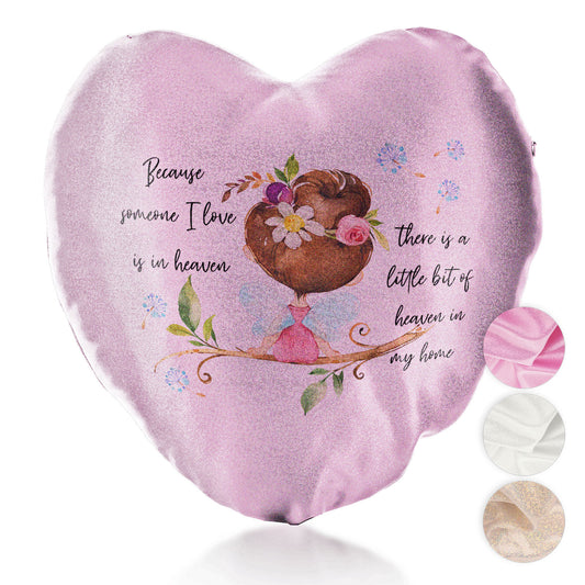 Personalised Glitter Heart Cushion with Heaven Love Message