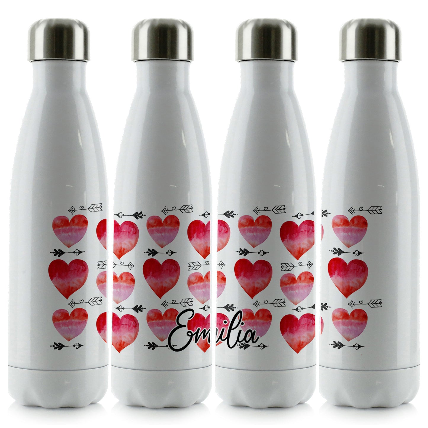 Personalised Cola Bottle with Stylish Text and Arrow Love Hearts Print