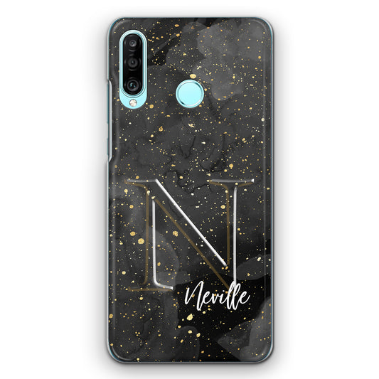 Personalised Oppo Phone Hard Case with Monogram and Name on Grey Speckle Marble