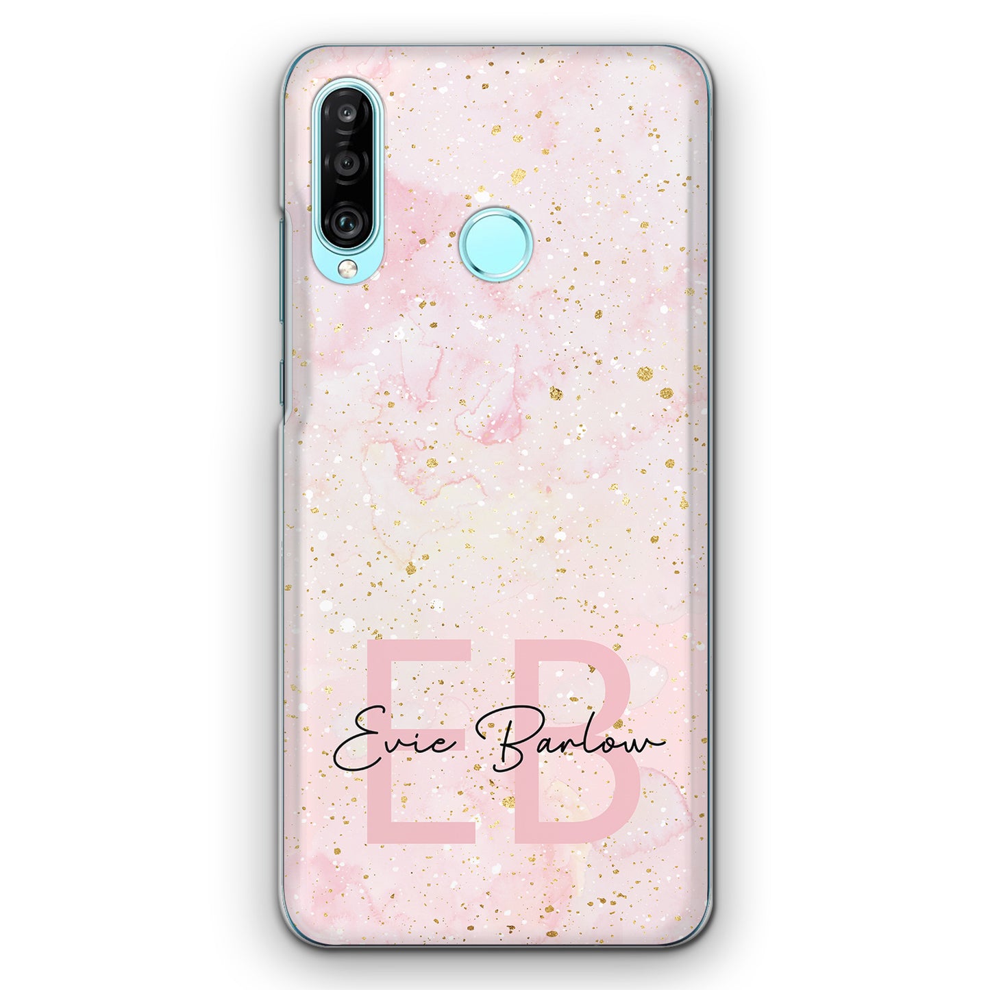 Personalised Motorola Phone Hard Case with Soft Monogram and Name on Baby Pink Marble