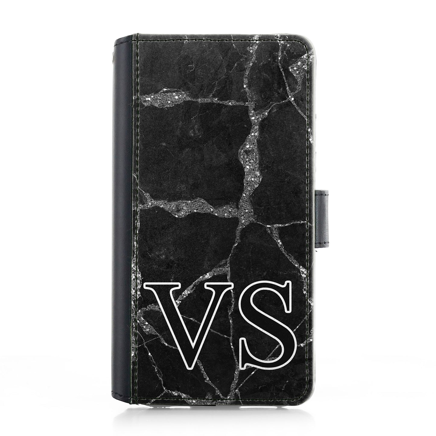 Personalised iPhone Leather Case - Black Marble Monogram