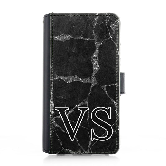 Personalised iPhone Leather Case - Black Marble Monogram