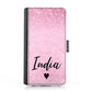 Personalised Samsung Leather Case - Pink Glitter Marble and Name