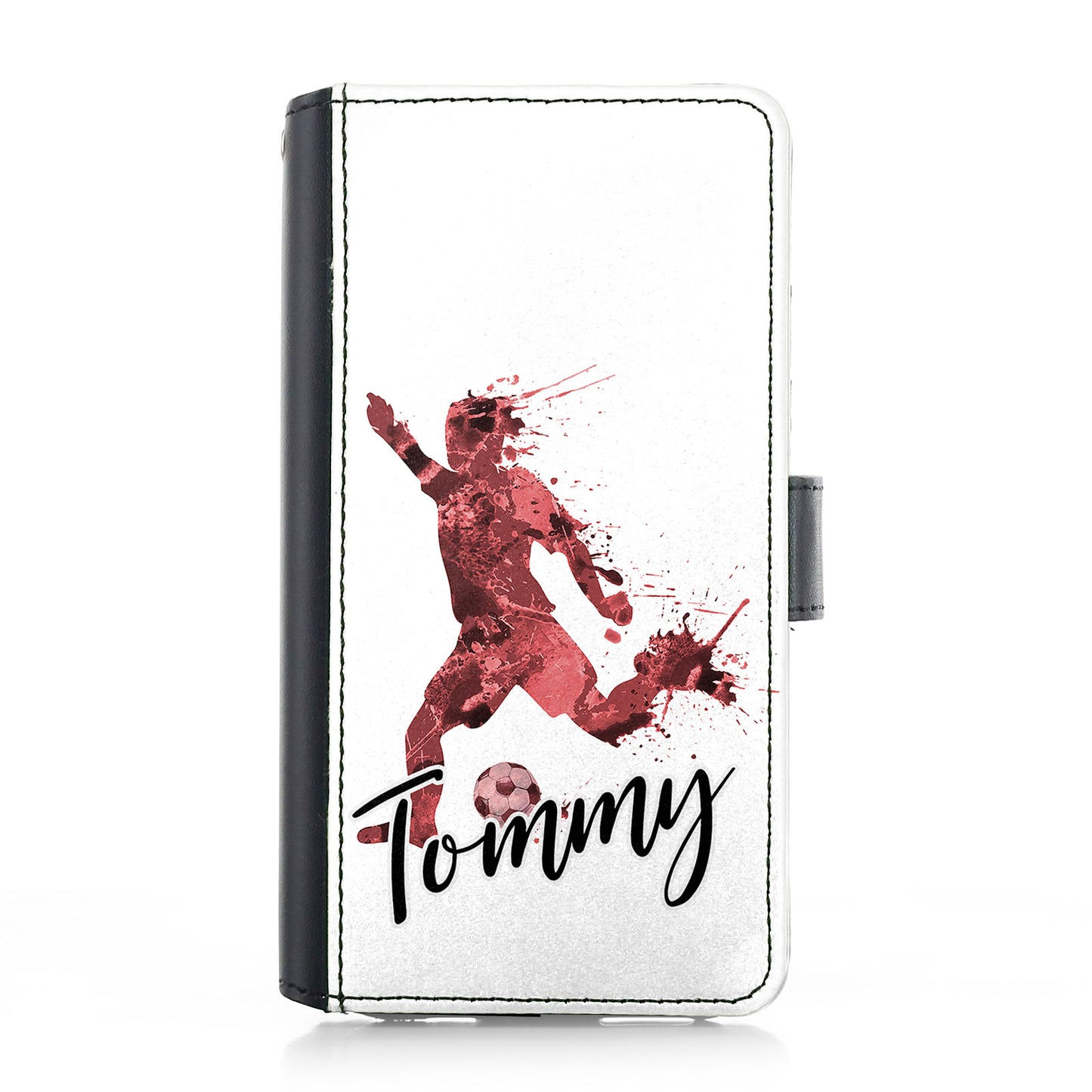 Personalised iPhone Leather Case - Red Footballer and Name