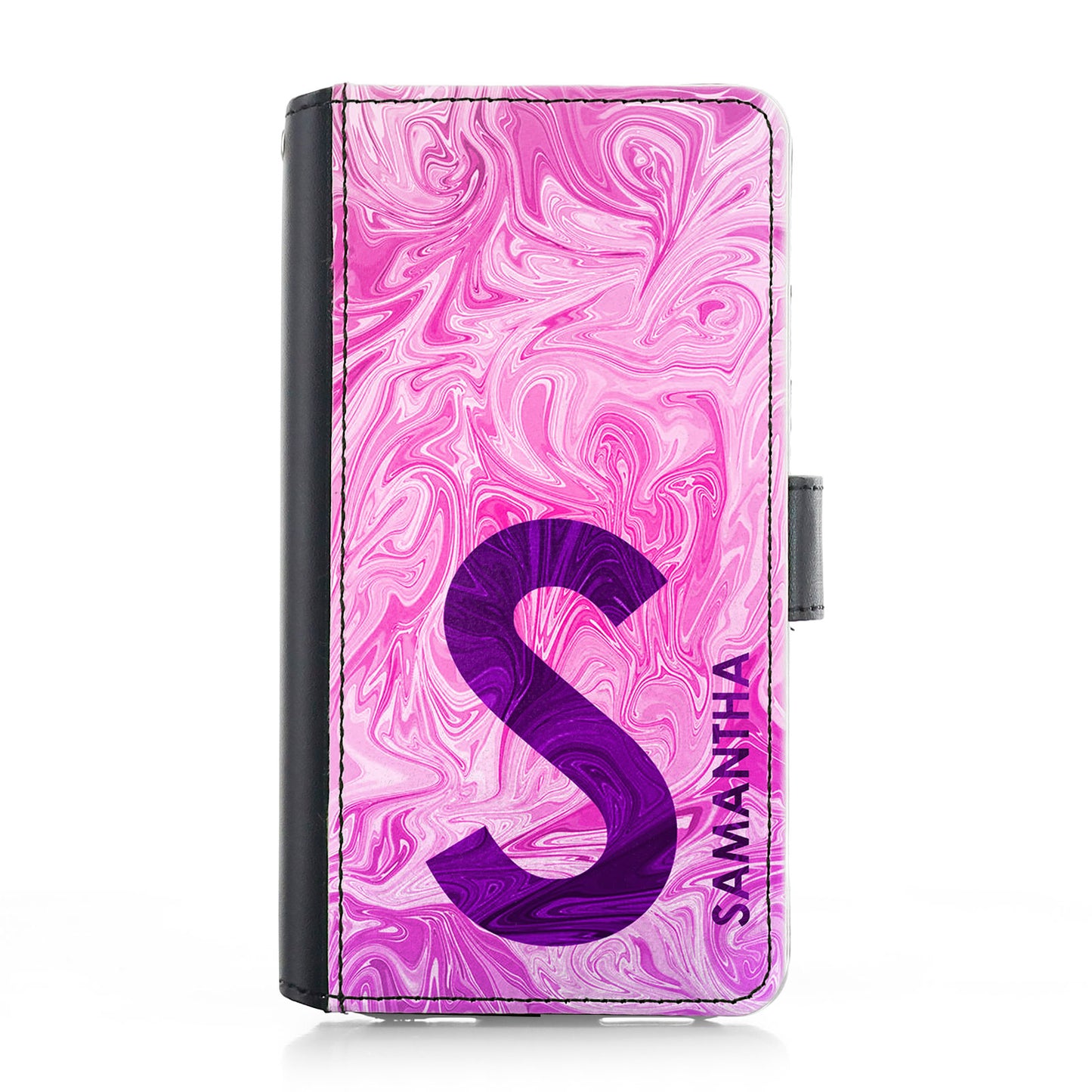 Personalised iPhone Leather Case - Pink/Purple Swirl and Initial/Name