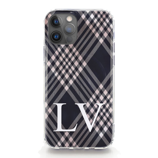 Personalised Magsafe iPhone Case - Blue Tartan and Block Initial