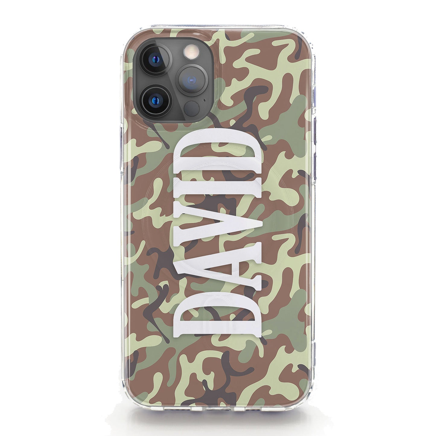 Personalised Magsafe iPhone Case - Green and Brown Camo and Name