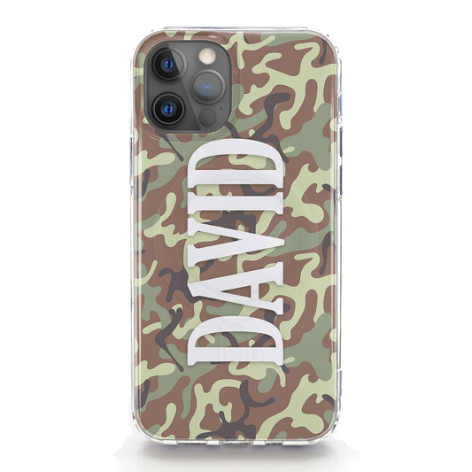 Personalised Magsafe iPhone Case - Green and Brown Camo and Name