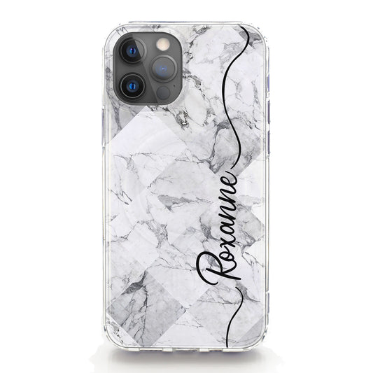 Personalised Magsafe iPhone Case - Grey Check Marble and Side Name