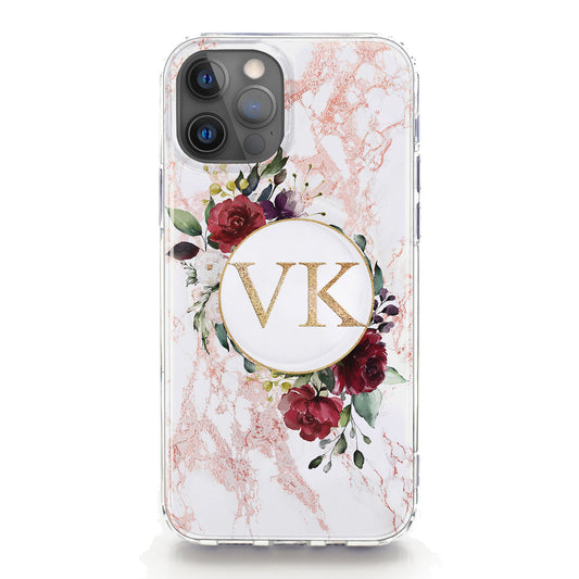 Personalised Magsafe iPhone Case - Pink Floral Marble and Initial