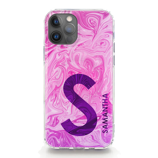 Personalised Magsafe iPhone Case - Pink/Purple Swirl and Initial/Name