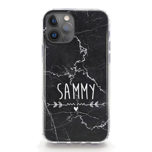 Personalised Magsafe iPhone Case - Black Marble with Heart and Name